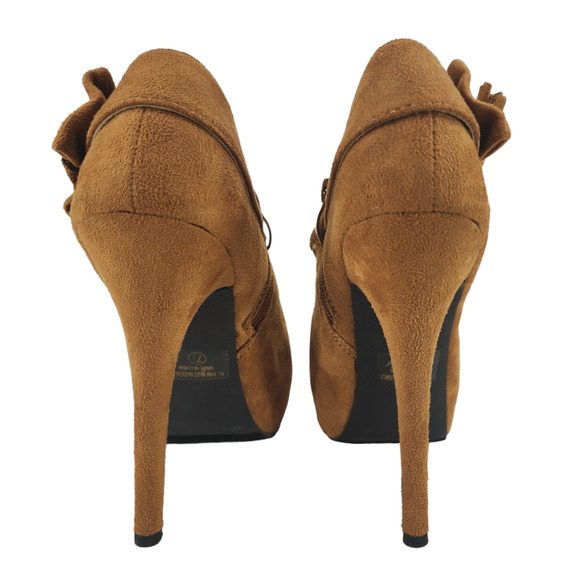 Olho 7.50Faux Suede Platform Stilleto Heels Women Caramel Cognac Brown Pinup 5" - Picture 5 of 13